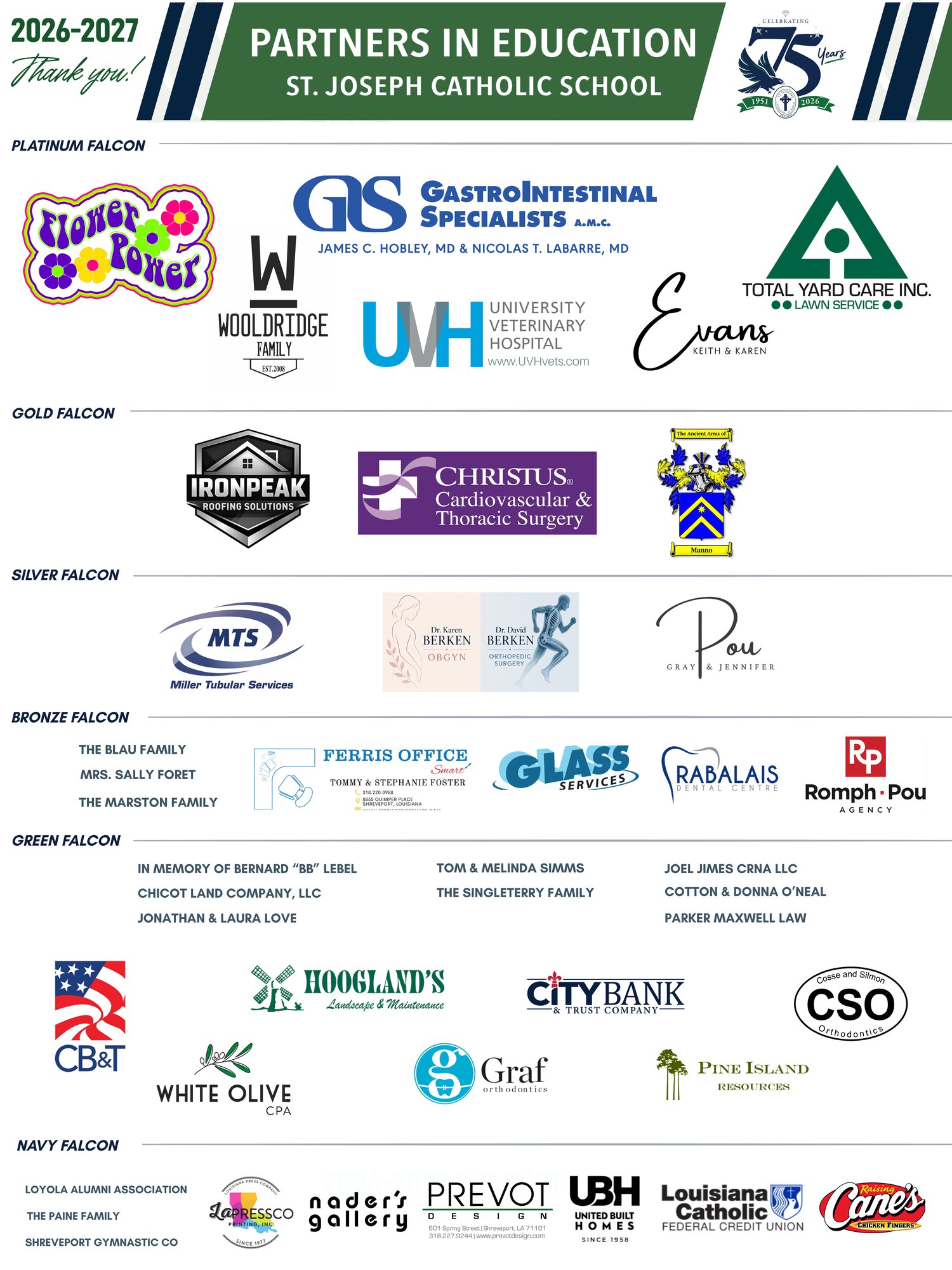 2026-2027 Partners in Education: thank you to our donors, St. Joseph Catholic School